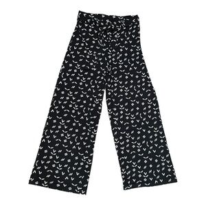 Black Pants Trousers Wide‎ Leg Flare Stretch with Tie Belt High Waisted Size S